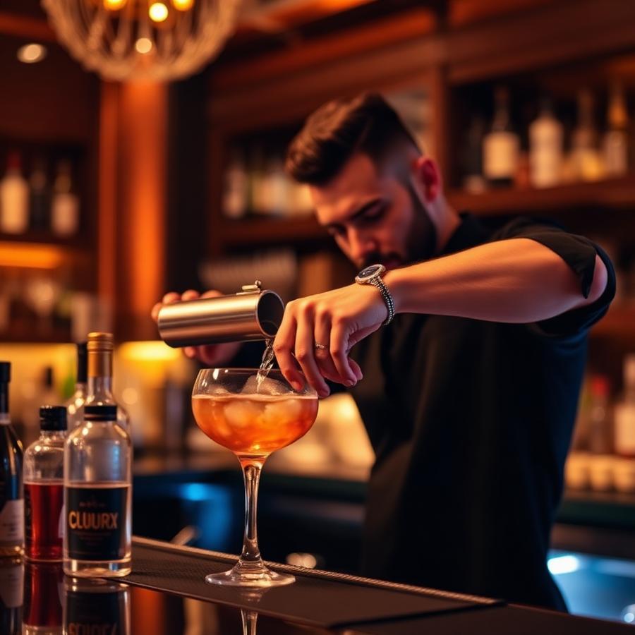 Bartender crafting cocktail
